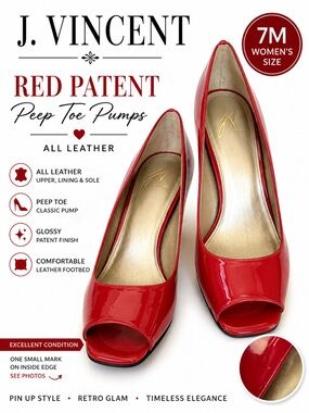 J. Vincent Red Patent Peep Toe Pumps - Women's Heels